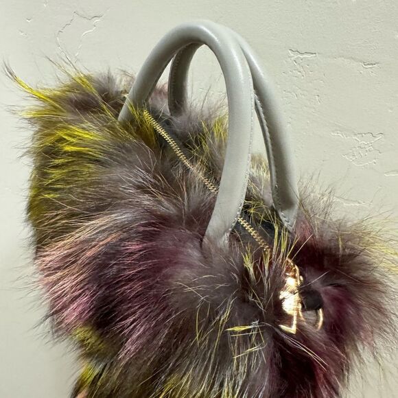 Colorful Handmade Luxury Real Fox Fur Top Handles Satchel Bag/Crossbody - Picture 14 of 16